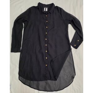 BCBG MAXAZRIA L Sheer Black Tunic Top Dress Side Slits